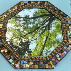 New in Box Vintage Retired Partylite Mosaic Mirrored Candle Plate or Wall Mirror